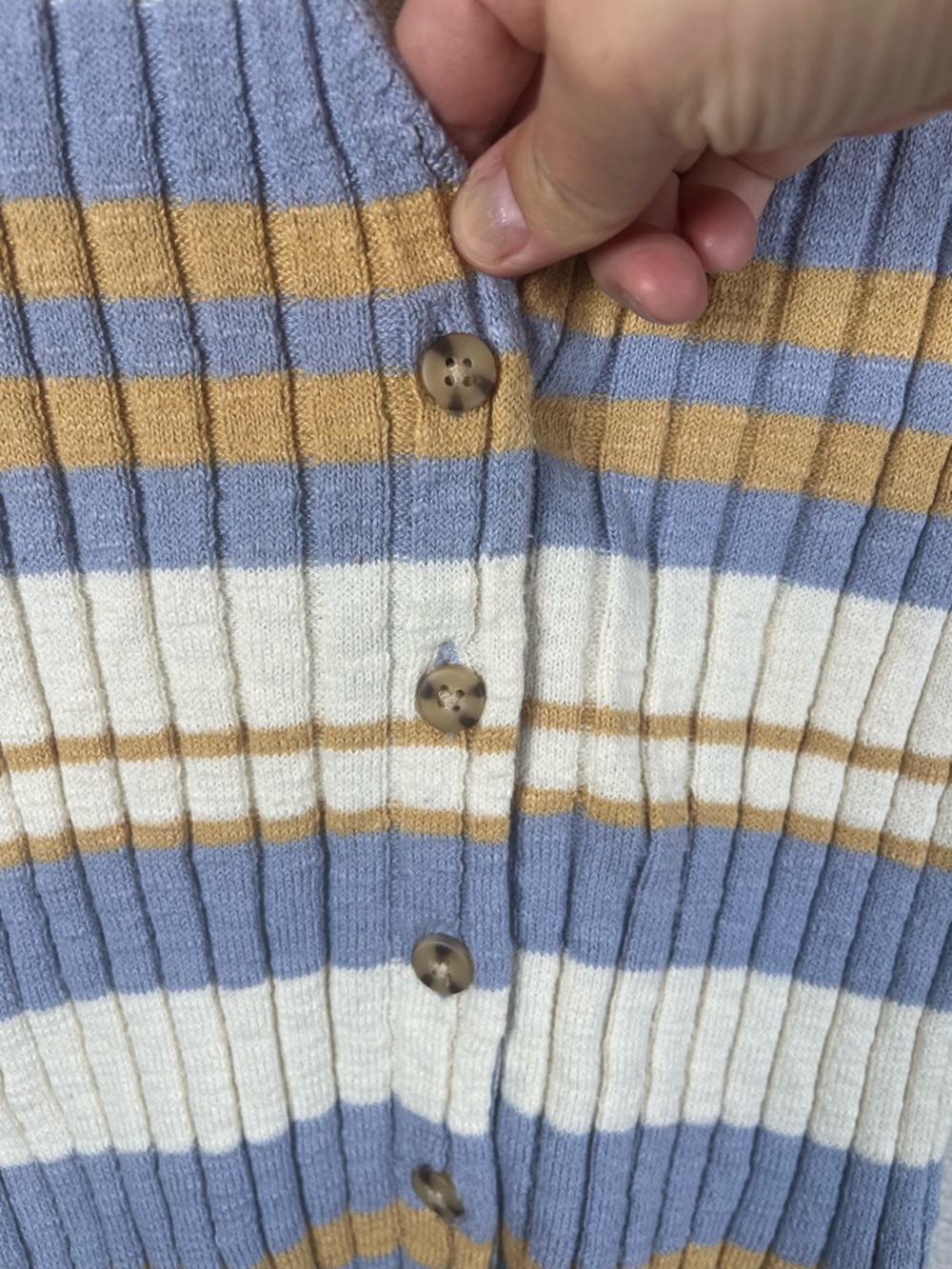 Madewell Glencrest Button-Front Sweater Tee Blue and Yellow Striped Knit XS - Picture 6 of 9